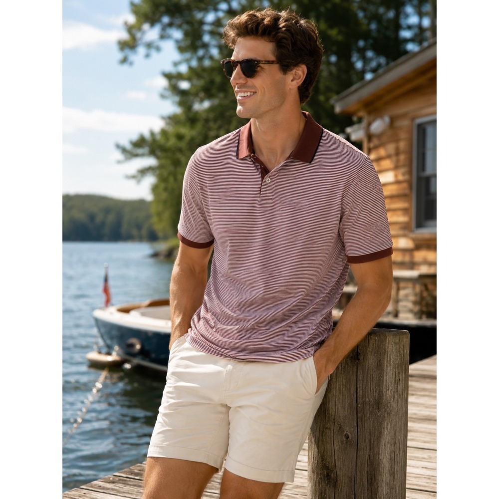 Ted Baker London Men Striped Polo Shirt Burgundy White Size 5 / XL